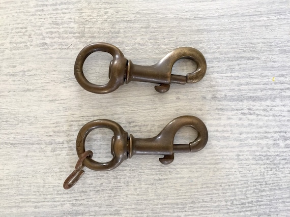 2 Brass Swivel Hooks, Sail Boat Hook, Vintage Snap Halyard Clip 