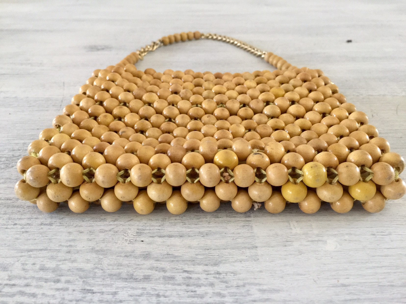 Wood Bead Shoulder Bag, Boho Purse, Womens Handbags, Retro
