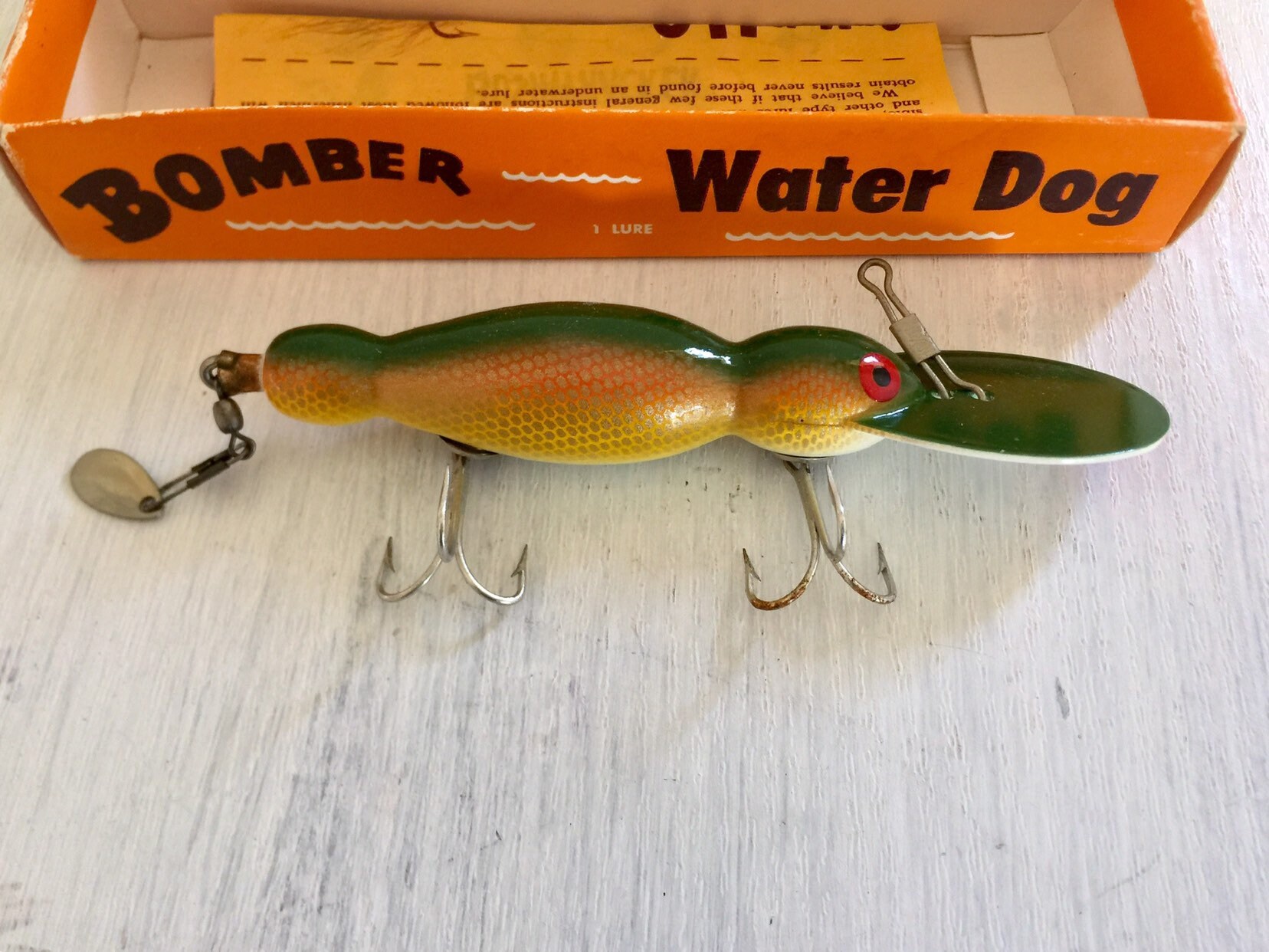 Bomber Water Dog Fishing Lure Green Yellow Vintage Fishing Etsy