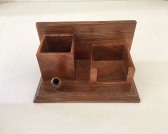 Vintage Desk Organizer Wooden Box Pens Pencils Office Storage