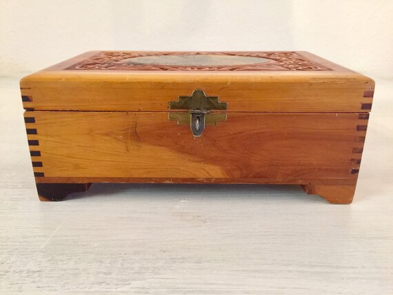 Jewelry Box Wood Box Vintage Storage Keepsake Tri… - image 6