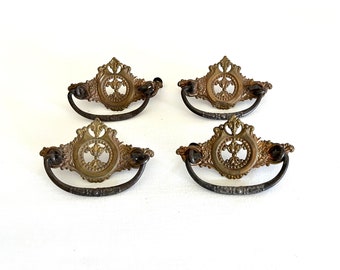 Victorian Drawer Handles, Antique Pressed Tin Drawer Pulls, Ornate Salvaged Hardware