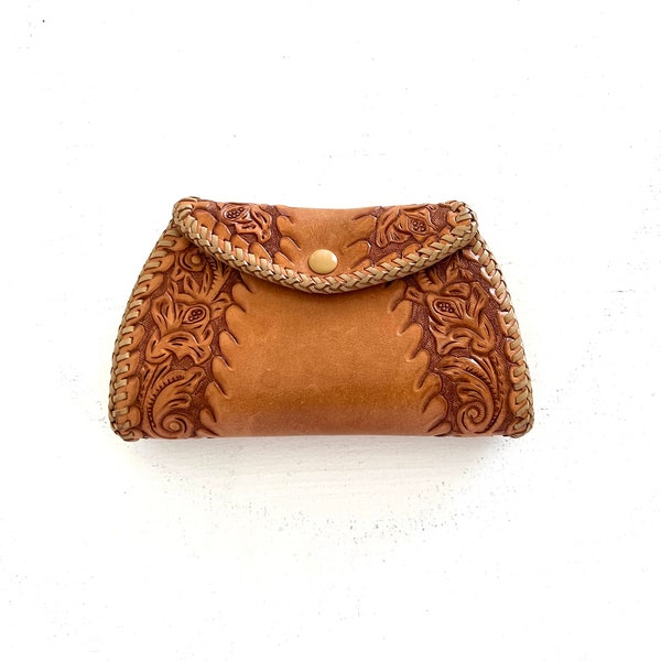 Leather Coin Purse Hand Tooled western Vintage Clutch Pouch