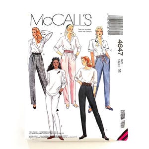 1980&#39;s Pants Sewing Pattern McCall&#39;s 4647 Zipper Fly Size 14 uncut
