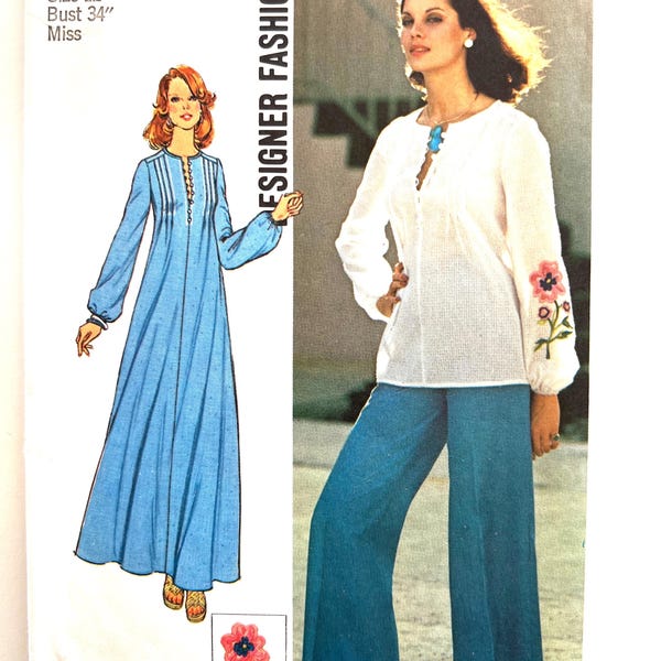 1990's Caftan Dress or Tunic and Pants Sewing Pattern Simplicity 6927 Size 12 uncut