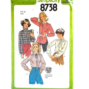 Womens Button Down Blouse Sewing Pattern Simplicity 8738 Collar Shirt Size 12 uncut