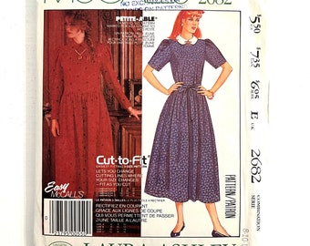 1980's Dress with Peter Pan Collar Sewing Pattern McCall's 2682 Designer Laura Ashley Size 8 uncut