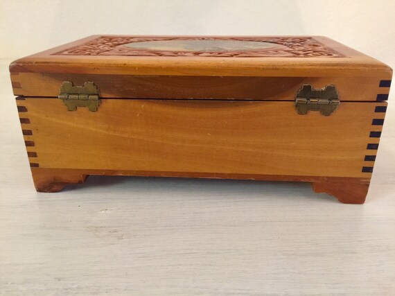 Jewelry Box Wood Box Vintage Storage Keepsake Tri… - image 4