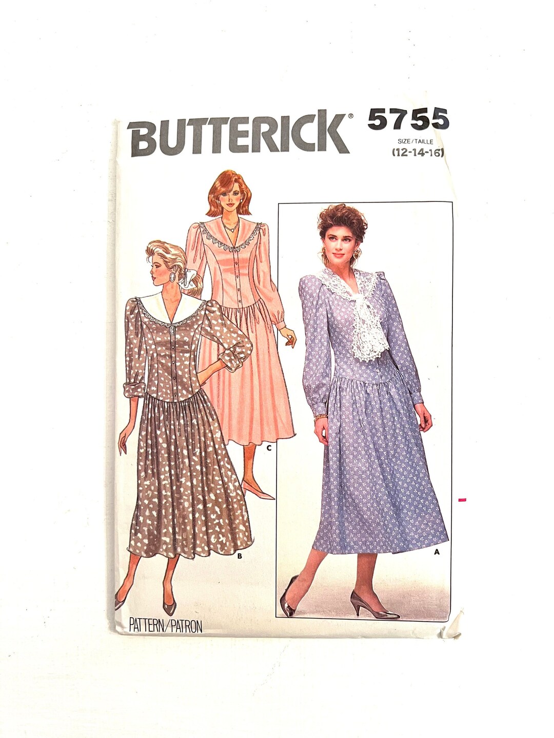 Vintage Drop Waisted Dress Sewing Pattern Butterick 5755 Size 12-14-16 ...