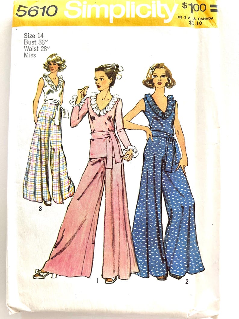 70's Wide Leg Pants Sewing Pattern Simplicity 5610 Sleeveless Blouse ...