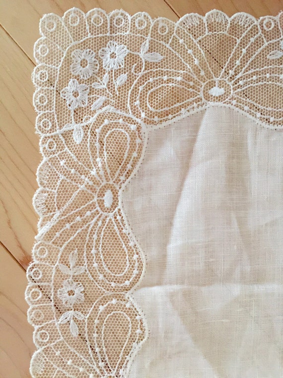 Sheer Linen Wedding Hanky, Handmade Antique Linen… - image 5