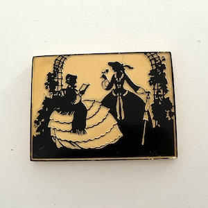 Vintage Tile Wall Hanging Silhouette Hand Painted Black and off White Art Pottery Ceramic
