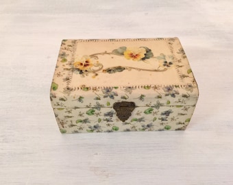 Victorian jewelry box celluloid floral pansy antique trinket box