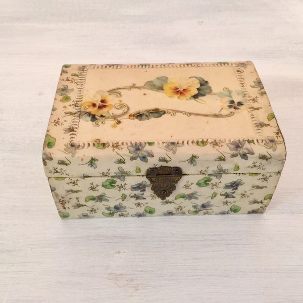 Victorian jewelry box celluloid floral pansy antique trinket box