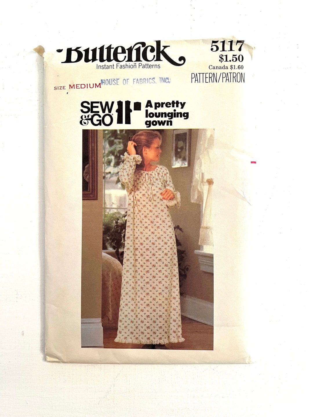 Bathrobe Sewing Pattern Butterick 5117 Nightshirt Lounging Gown Size 12