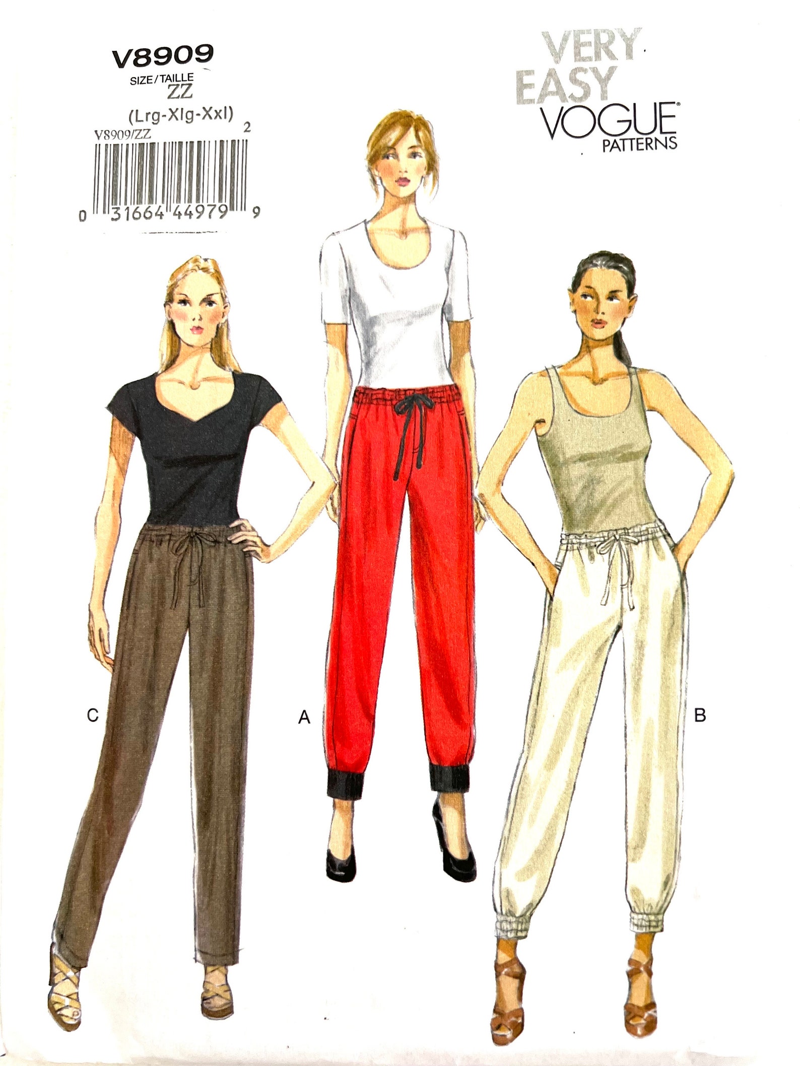 Drawstring Pants Sewing Pattern Vogue 8909 Sweat Pants Size 16-26 Uncut ...
