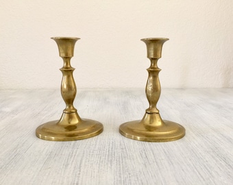 Antique ART BRASS CO. Brass Candle Holders #4529, Vintage Centerpiece Tableware Candlestick Oval Base