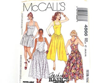 Jumpsuit Sewing Pattern McCall's 4866 Low Waisted Romper DressSize 10-12-14 uncut
