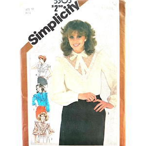 Womens Button Down Blouse Sewing Pattern Simplicity 5303 Ruffles Shirt Size 12 uncut