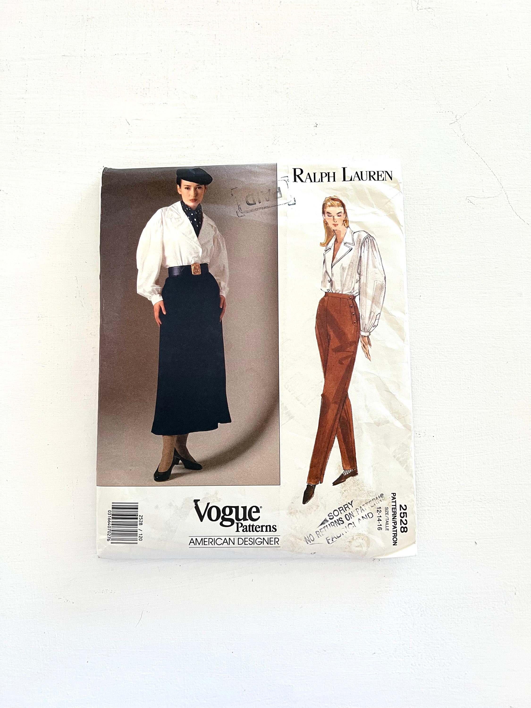 Ralph Lauren Shirt Pants and Skirt Sewing Pattern Vogue 2528 Size