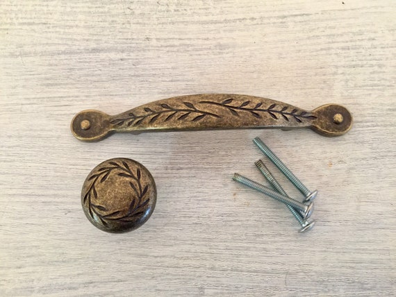 Drawer Pull Antique Gold Cabinet Handles Replacement Cupboard Etsy