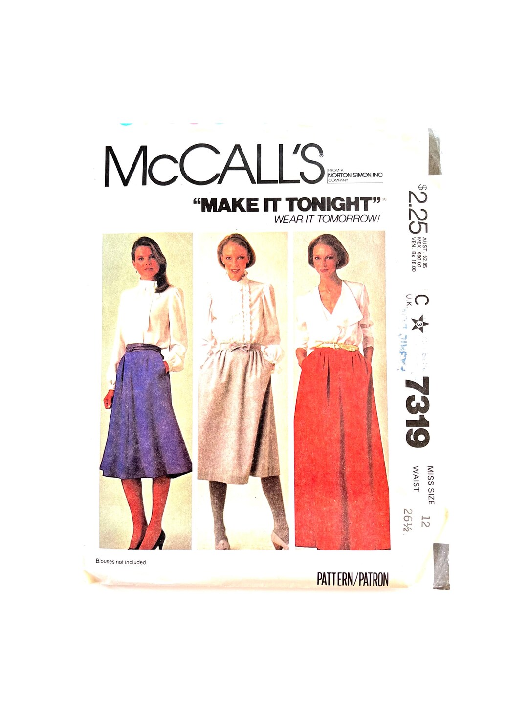 80's Skirt Sewing Pattern Mccall's 7319 Size 12 Uncut - Etsy