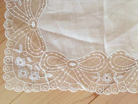 Sheer Linen Wedding Hanky, Handmade Antique Linen… - image 4