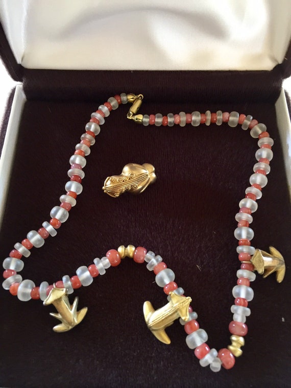 Gold 24 Karat GP Frog Necklace Quartz Agate vinta… - image 7