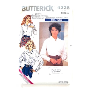 Uncut Vintage Butterick Sewing Pattern 4228 Button Shirt Collar Top Size 12-14-16