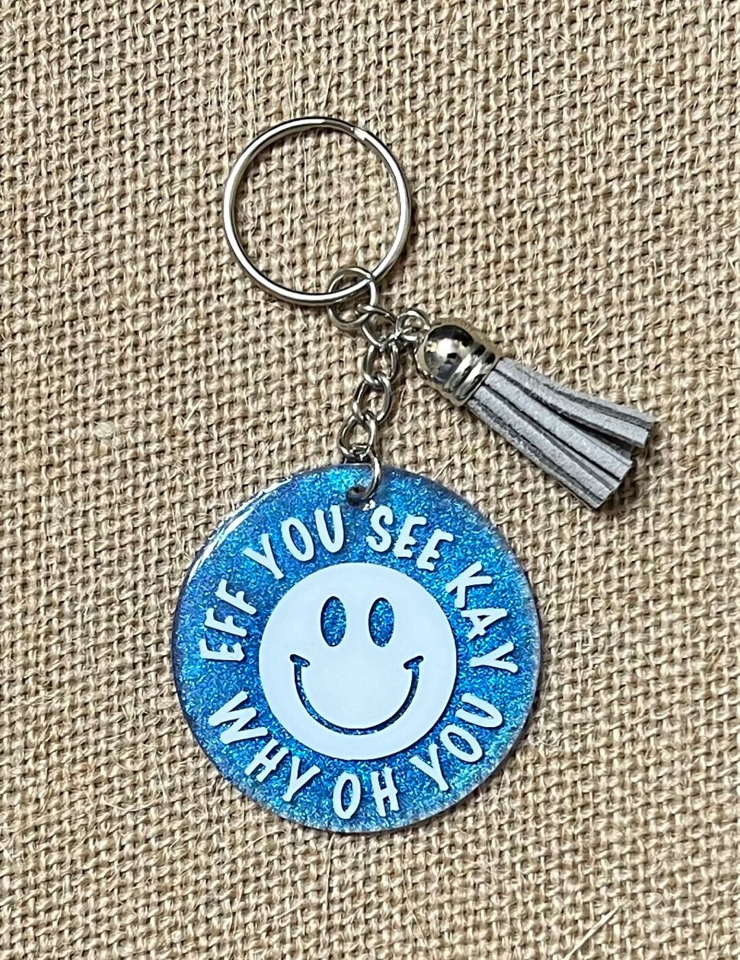 Keychain Ring Fob Tag Charm Smiley Face Birthday Anniversary Retirement ...
