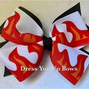 4&quot; fire hair bow clip, my daddy is a fireman firefighter print ribbon baby toddler teen adult hair bow clip, fireman wife hair bow clip