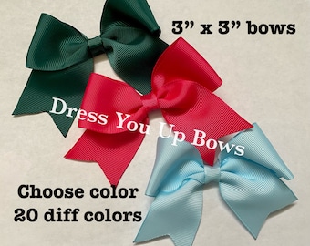 Choose color - 3" x 3" tails down solid color boutique hair bow clips, orange mauve mint plum purple light blue black navy blue
