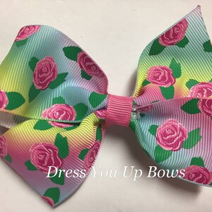 4&quot; rainbow hair bow clip, flower hair bow, floral hair bow, ombre summer flower girls ladies hair bow clip