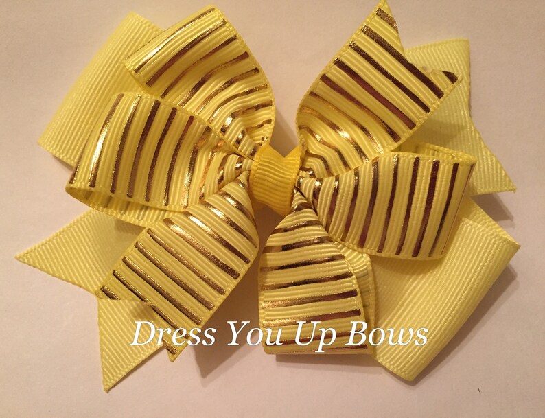 Easter hair bow set of 6 hair bow clips wholesale bow lot gold and hot pink hair bow gold striped yellow hair bow gold and blue hair bow