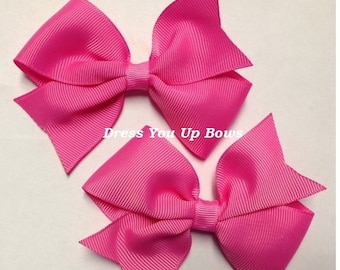 set of 2 hair bows, 4" hot pink hair bow clip