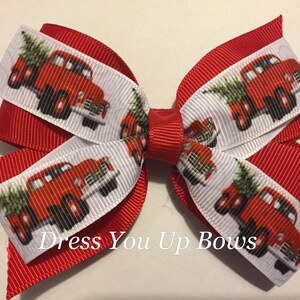 4&quot; red truck Christmas hair bow clip, girls ladies womens winter red classic truck hair bow clip,