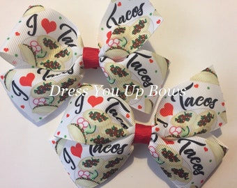 Set of 2 bows - 4" taco hair bow clip