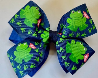 4" frog hair bow clip, 4 inch dark blue hair bow clip