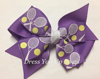 4" tennis hair bow clip, purple tennis hair bow, sport hair bow clip