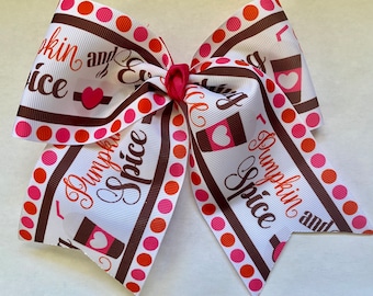 5" x 6" Thanksgiving fall pumpkin coffee drink ribbon cheer cheerleader hair bow clip