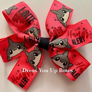 3.5&quot; hot pink glitter shark bite boutique pinwheel girls hair bow clip, shark toddler hair bow, teen women&#39;s ladies beach ocean shark bow