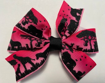 3.5” safari animals hot pink pinwheel hair bow clip, giraffe lion zebra  hair bow, USDR ribbon hair bow, baby toddler zoo trip hair bow clip