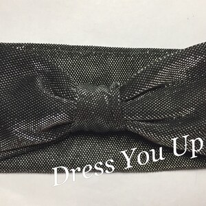 Silver charcoal gray black metallic fabric stretch bow headband, baby headband, toddler headband