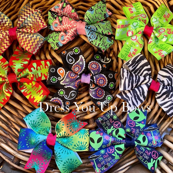 choose bow 1 dollar each zebra rainbow alien graffiti dance birthday party pinwheel girls wholesale hair bow clips, toddler bows