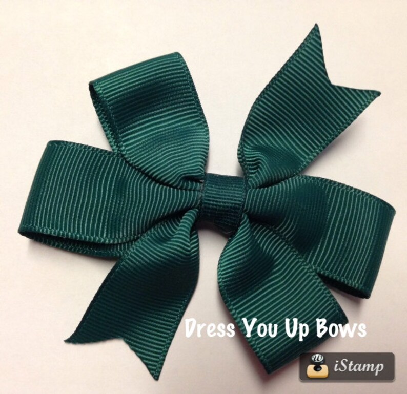 3.5 dark green solid hair bow clip