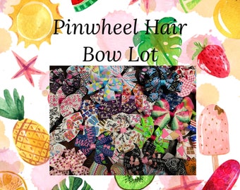 hair bow lot of 10, 12, 24, 100 assorted 3.5" pinwheel hair bow clips, choose theme girls rainbow pinwheel grab bag mixed beach hair bows