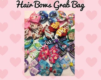 10 hair bows - 4" hair bow grab bag on bow cards, hair bow assortment lot, mermaid, summer food princess cartoon, stars wholesale hair bows