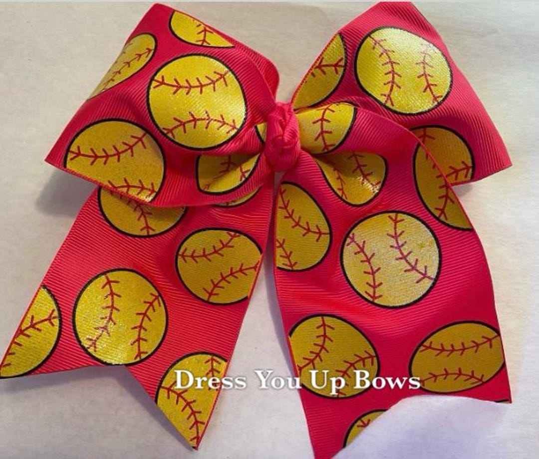 5" X 6" Softball Hot Pink Cheer Hair Bow Clip, Shocking Pink Baseball ...