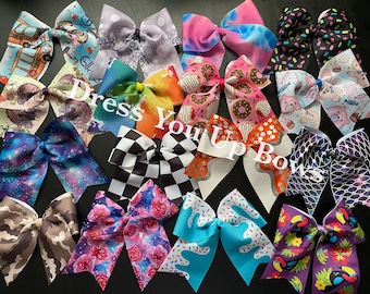 6" cheer size bow mixed lot of 12, 18, 24 wholesale hair bow assortment, spring summer 4th of July wholesale cheerleader cheer team hair bow