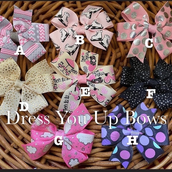 choose bow  one dollar each pink beige Paris gold silver dots ice skate clouds chevron pinwheel girls Easter hair bow clips, toddler bows
